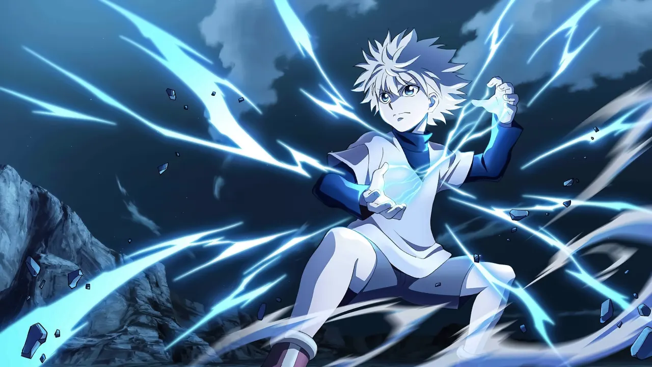 An anime character crackling with blue lightning